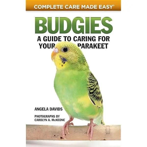 Book cover of "Budgies: A Guide to Caring for Your Parakeet" by Angela Davids.