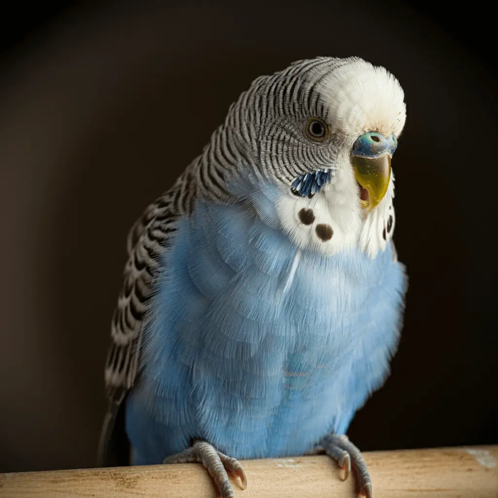 Close-up of a budgerigar hissing, showing signs of aggression.