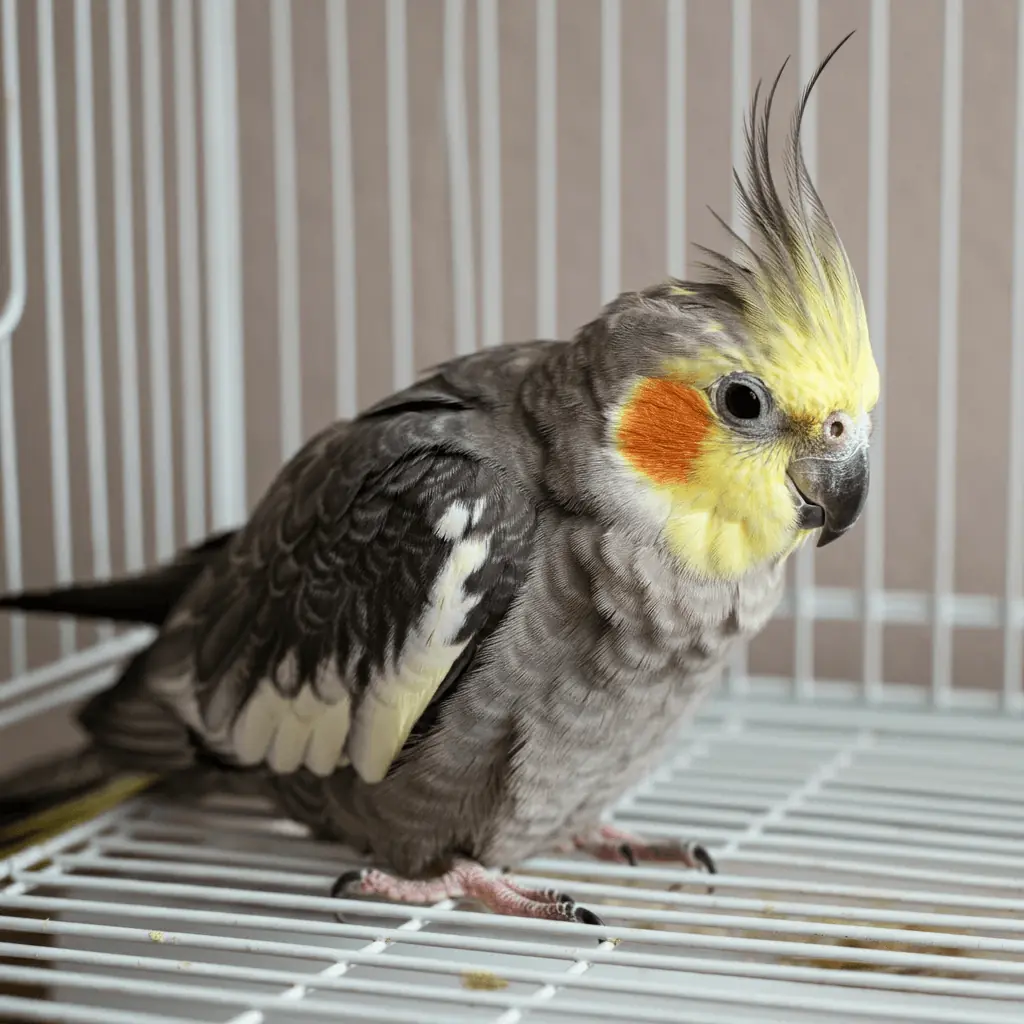 Female cockatiel suffering from egg binding.