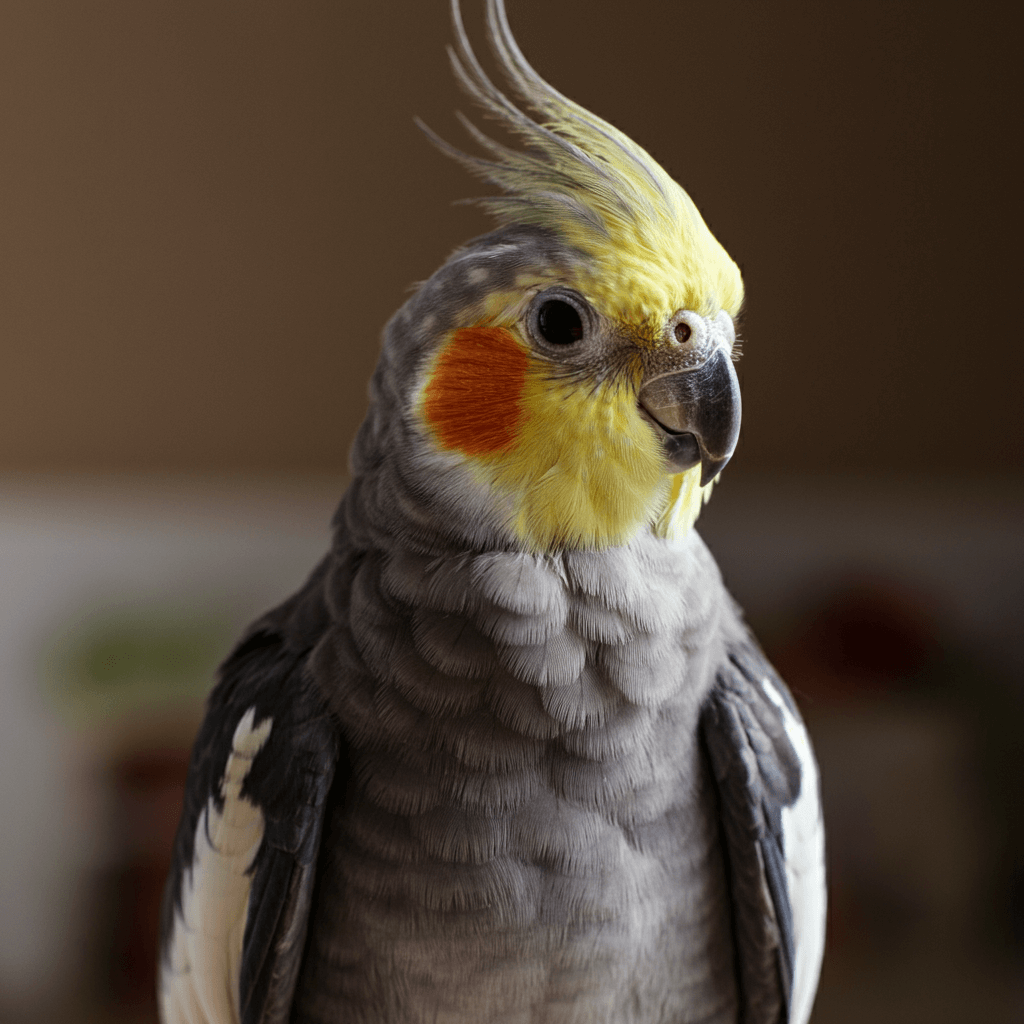 Cockatiel showing slight signs of anxiety.